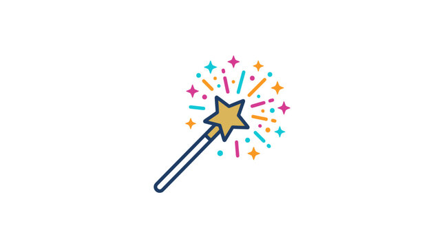 Colorful Magic Wand with Sparkling Stars.