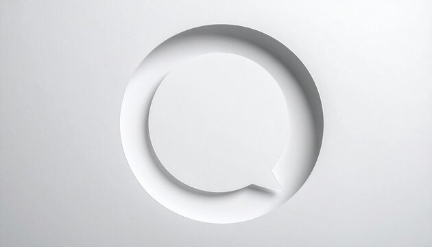minimalist blank white circular speech bubble, clean modern paper texture, simple graphic composition