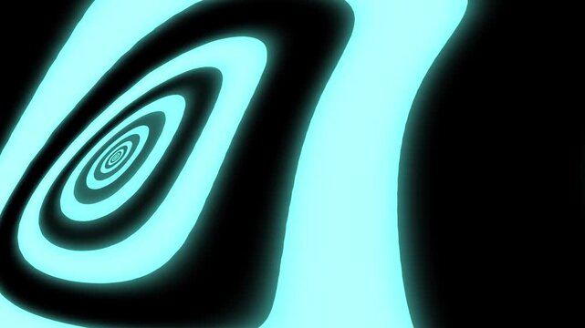 Hypnotic spiral animation with glowing teal abstract shapes on black background loop
