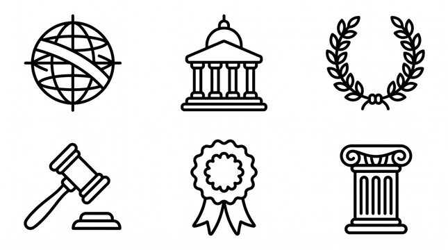 Set of 4 monochrome line icons for Proclamation of the Republic isolated on white background