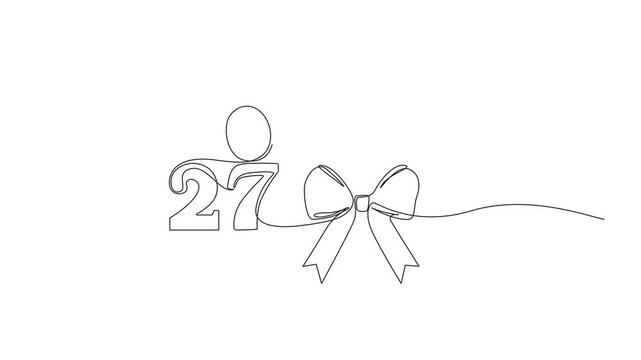 Continuous line of number 27 with decorative gift bow animation
