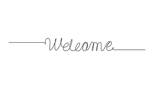 Minimalist continuous line animation of the word welcome, script typography for modern branding and greeting projects