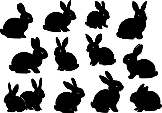 Cute Rabbit Silhouette Isolated on White Background for Creative Design