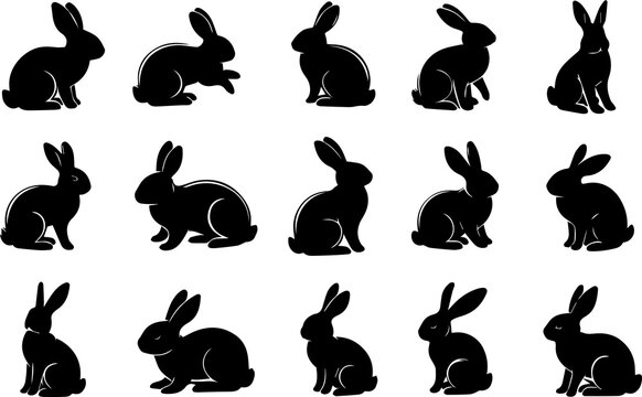 Cute Rabbit Silhouette Isolated on White Background for Creative Design