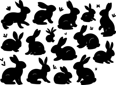 Cute Rabbit Silhouette Isolated on White Background for Creative Design