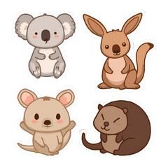 Fototapeta premium Cute Australian animals sticker set, adorable creatures
