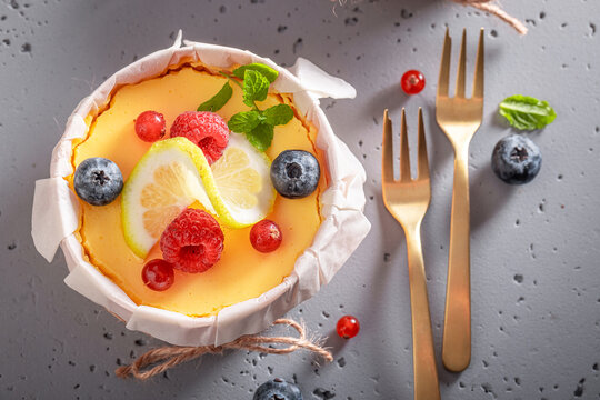 Traditional lemon curd made with citrus and vanilla.