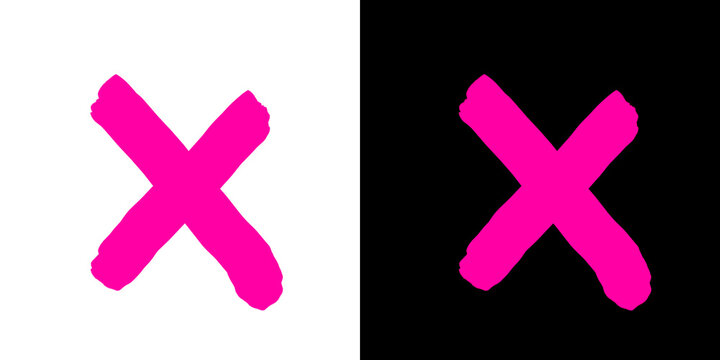 Magenta hand drawn cross brush mark symbol on transparent background is ideal for wrong sign or rejection design elements.