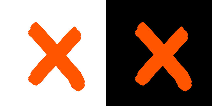 Orange brush stroke cross sign symbol featuring textured painted mark for creative UI designs or interface element overlays.