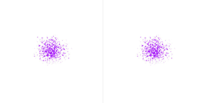 Abstract purple particles scatter overlay for design elements like dust, powder, or glitter for festive projects.