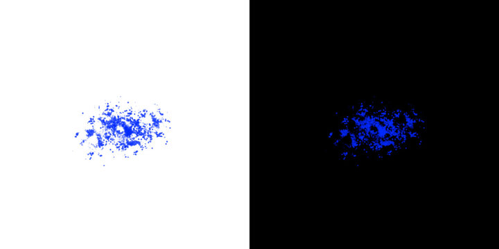 Abstract blue splash with transparent background and overlay effect on black for design.