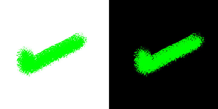 Green check mark symbol with transparent background and overlay effect on black for design.