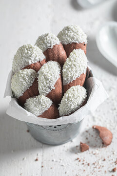 Tasty chocolate Madeleine cookies with cocoa, sugar, and butter.
