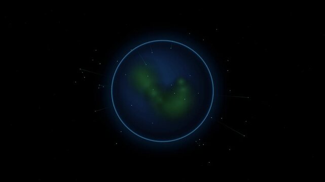 Abstract digital illustration of a glowing green energy core inside a dark blue spherical force field in space