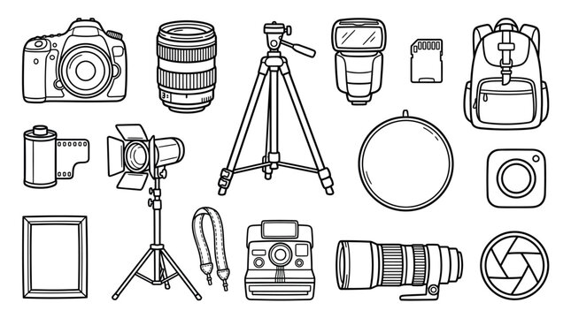 Minimalist Photography and Camera Equipment Icons Set