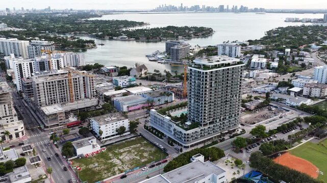 Aerial footage 72 Park condominium building North Beach Miami