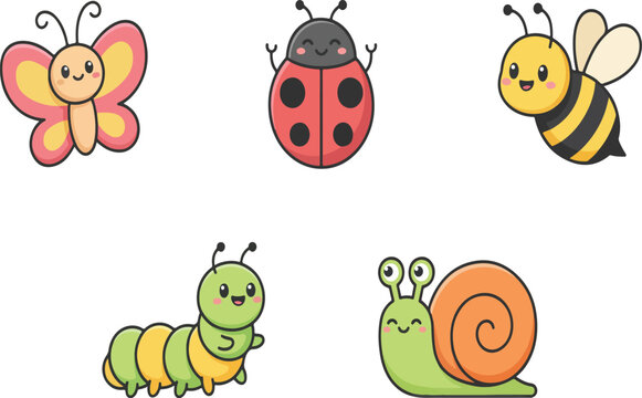 Cartoon insects and bugs cheerful illustration Vector