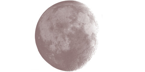 Moon close-up photo, detailed lunar surface crater texture in pale pink gray, isolated celestial astronomy background © jawadfi