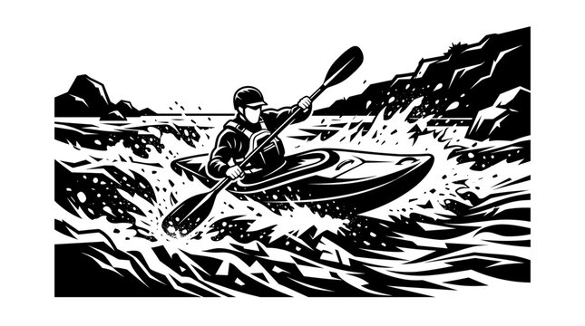 kayak extreme in a river icon