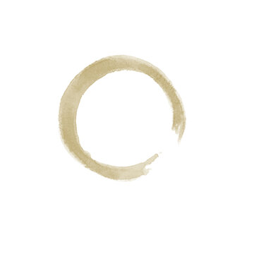 Soft blurred circular coffee tea ring stain isolated on white background, uneven faded espresso cup mark