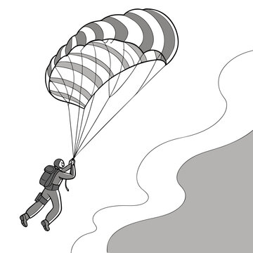 Paraglider soaring through the sky above landscape terrain illustration with paraglider landscape adventure recreation activity parachute equipment backpack mountains elevation