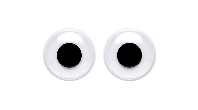 Two plastic googly eyes with moving black pupils isolated on white background transparent background