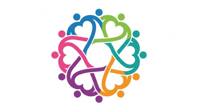 A vibrant abstract illustration shows people linked together in a circular pattern symbolizing unity teamwork and collaborative spirit