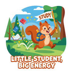 Fototapeta premium Little Student Squirrel Study Adventure Design with Transparent Background