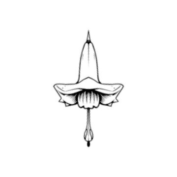 Modern Minimalist Copihue Chilean Bellflower Hanging Vertically with Sleek Geometric Petals Halftone Art on White Background. Retro Pop Art Copihue Flower Illustration on White Background.