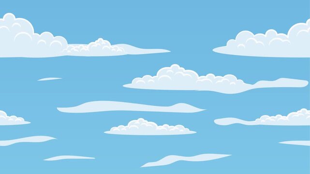 Seamless loop vector animation of white clouds moving across the blue sky background