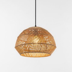 Obraz premium Hanging woven coconut shell pendant light isolated on white