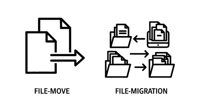 File move and file migration digital data transfer vector icons set with document transfer folder icon arrow icon digital storage cloud migration
