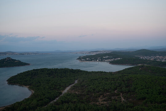 Scenic Hilltop View of Ayvalik Coast Cunda and Sarimsakli