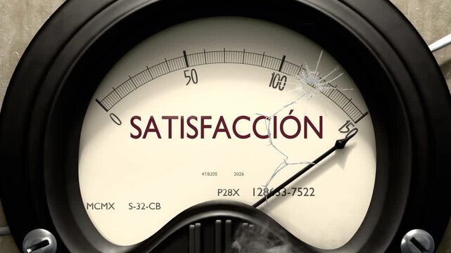 Satisfacci&oacute;n - medidor al m&aacute;ximo: el nivel de satisfacci&oacute;n se dispara y llega al tope de la escala. Satisfacci&oacute;n total, imposible pedir m&aacute;s.