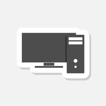 Desktop computer sign icon sticker isolated on gray background