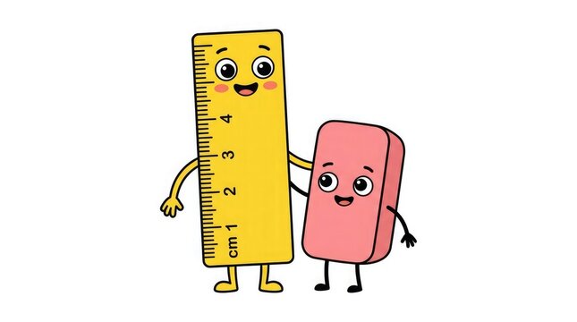 Cute cartoon ruler and eraser characters friends
