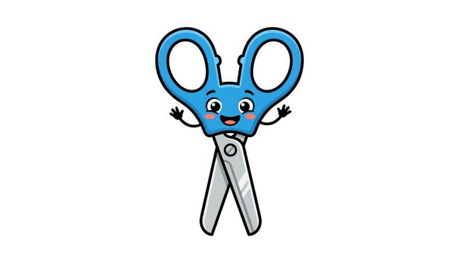 Cute cartoon scissors character isolated on white background