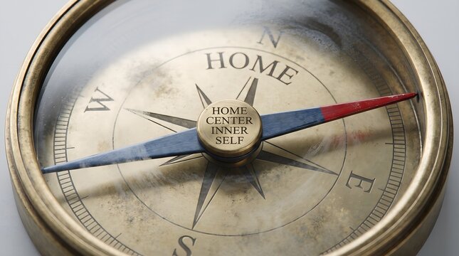 Vintage Antique Compass Pointing Toward Home Indicating Direction and Personal Journey for Life Path Guidance and Discovery