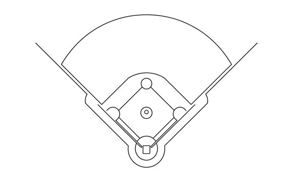 Baseball field home plate icon, minimalist line art sports symbol with diamond bases and curved outfield for stadium and athletic design.