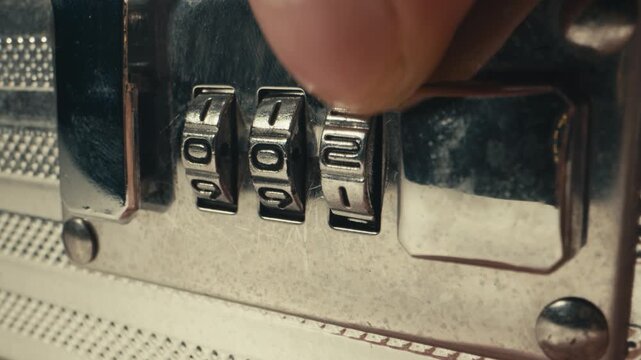 Lock combination on suitcase close up macro travel luggage security code padlock safety detail