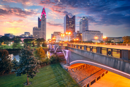 Columbus, Ohio, USA. Cityscape image of Columbus, Ohio, USA downtown skyline at summer sunrise.