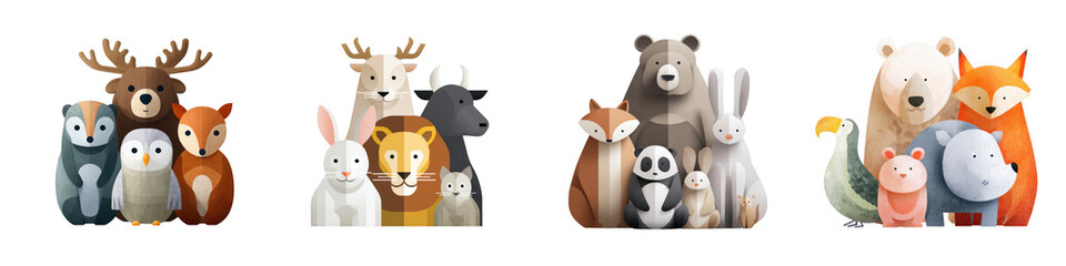 Naklejka premium 3D animals die cut mock up in zoo concept decoration.