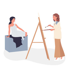 Fototapeta premium Female artist painting. Creative person, drawing hobby, artistic therapy vector illustration