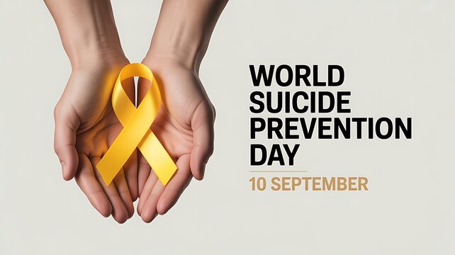 Hands holding a yellow ribbon for suicide prevention day