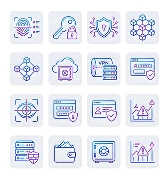 Cyber Security and Blockchain Technology Line Icons Set