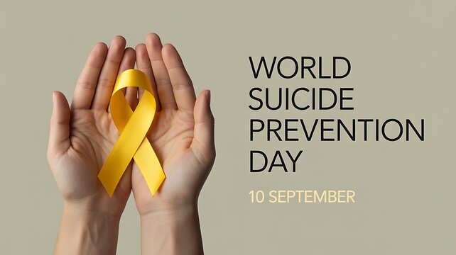 Hands holding a yellow ribbon for suicide prevention day
