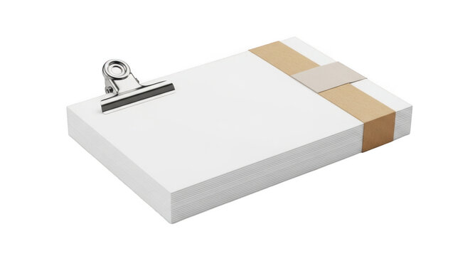 White paper notepad with clip isolated on transparent background
