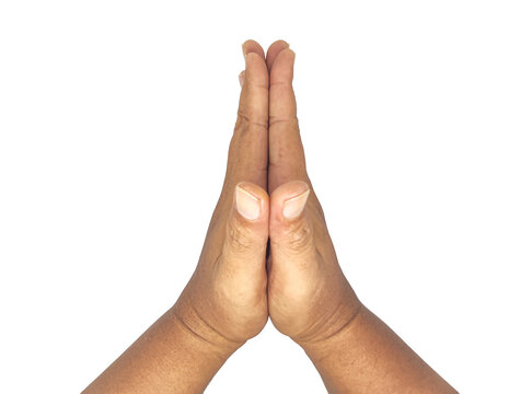 Two hands joined together in praying gesture. Close-up of hands for namaste greeting, prayer, faith, and spirituality.