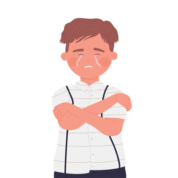 Little upset boy crying alone. Loneliness and depression, anxiety problems vector illustration