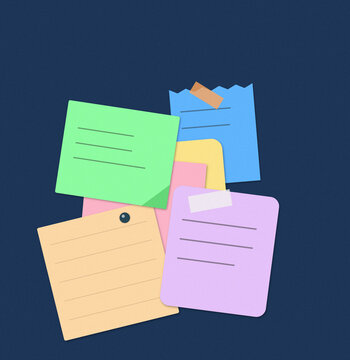 Colorful sticky notes with clip on purple background